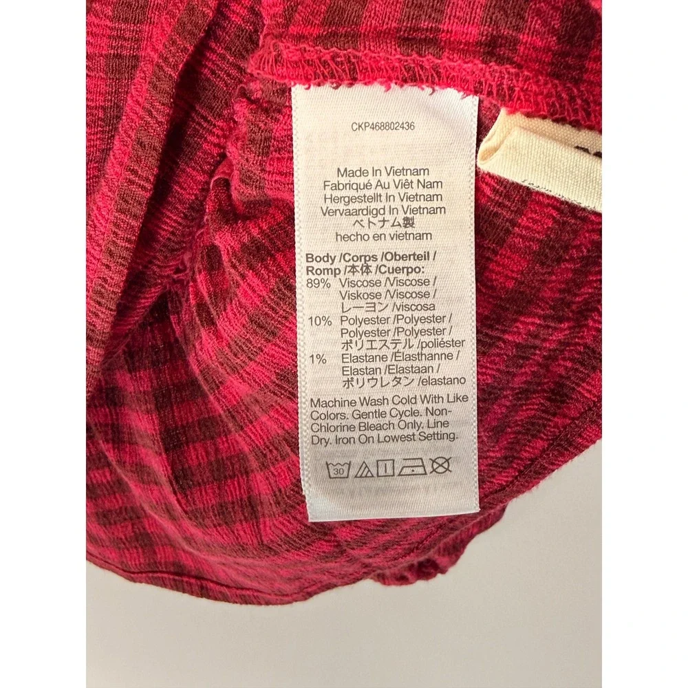 Madewell Crinkled‎ V-Neck Peplum Top Plaid Hibiscus Blouse Crinkled Drapey Small